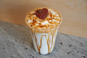 gingerbread eggnog milkshake from sugar bear's cafe and creamery at rowdy bear smoky mountain snowpark