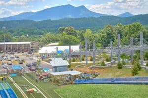 view from the top of the tubing hill at Rowdy Bear's Smoky Mountain Snowpark