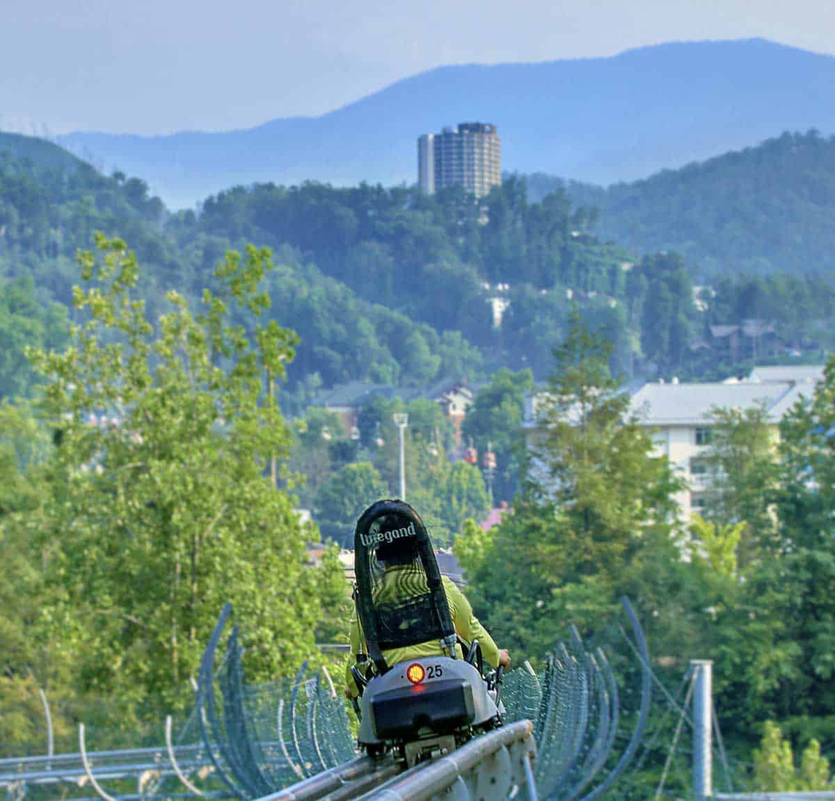 Mom and daughter riding Alpine Coaster