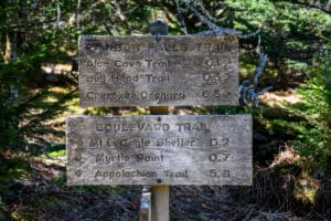 hiking trail sign in the great smoky mountains 